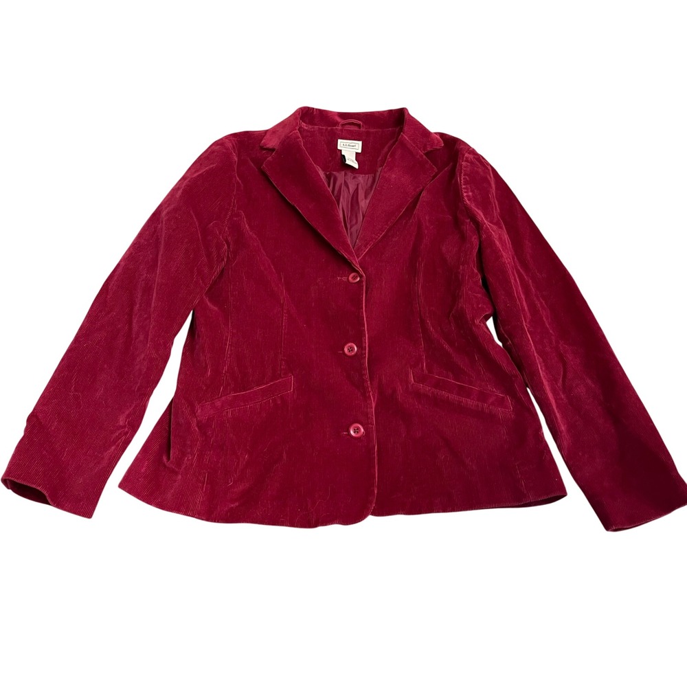 LL Bean Womens Red Corduroy Blazer Jacket Size 14 Regular 0YR81 Stretch‎ Cotton